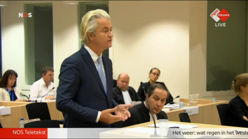 ©Geert Wilders au tribunal, le 23 novembre 2016. (Image source: NPO Nieuws video screenshot) 